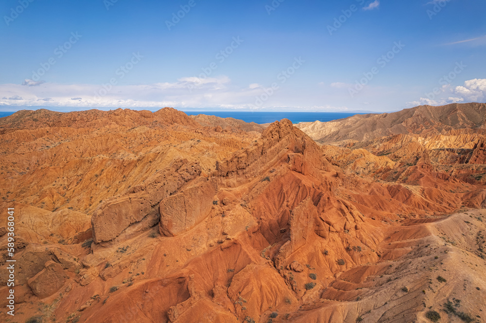 Aerial view of beautiful landscape of Skazka canyon, famous destination in Kyrgyzstan Aerial view of beautiful landscape of Skazka canyon, famous destination in Kyrgyzstan
