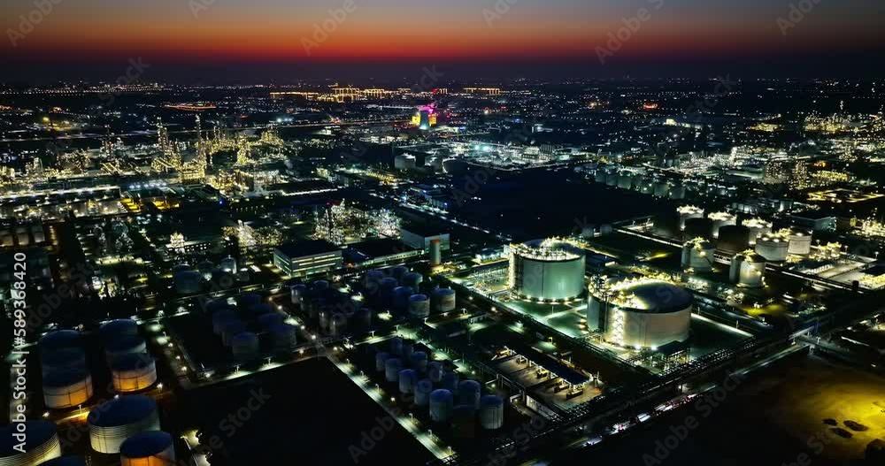 Aerial view of industrial zone buildings scenery at night Aerial view of industrial zone buildings scenery at night