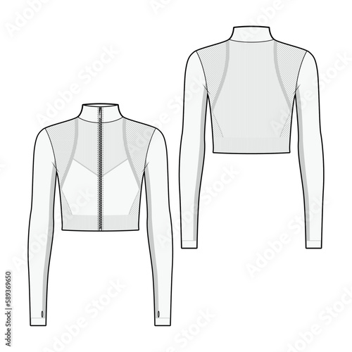 Zip-up crop sports jacket fashion vector sketch, Apparel template - Illustrator CC