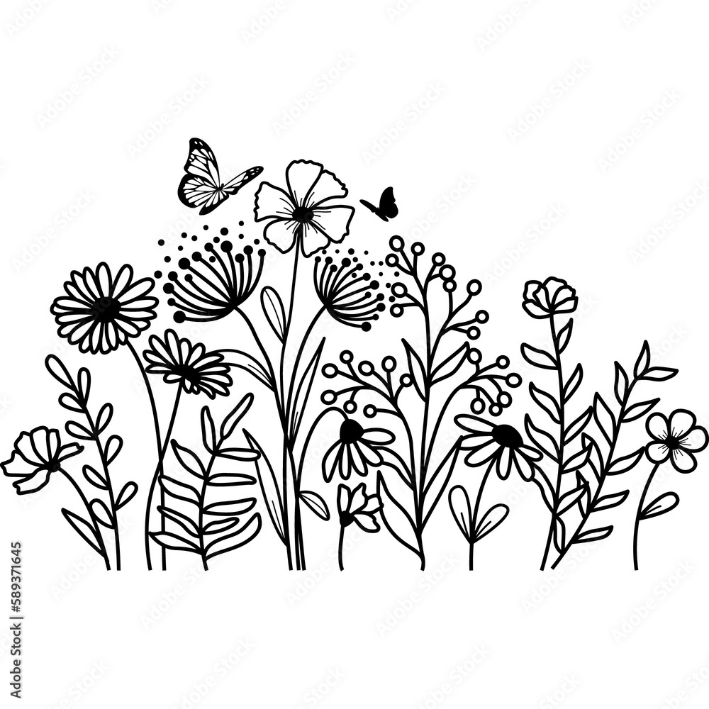 Hand Drawn Flower, Flower Line Art Hand Drawn Flower, Flower Line Art