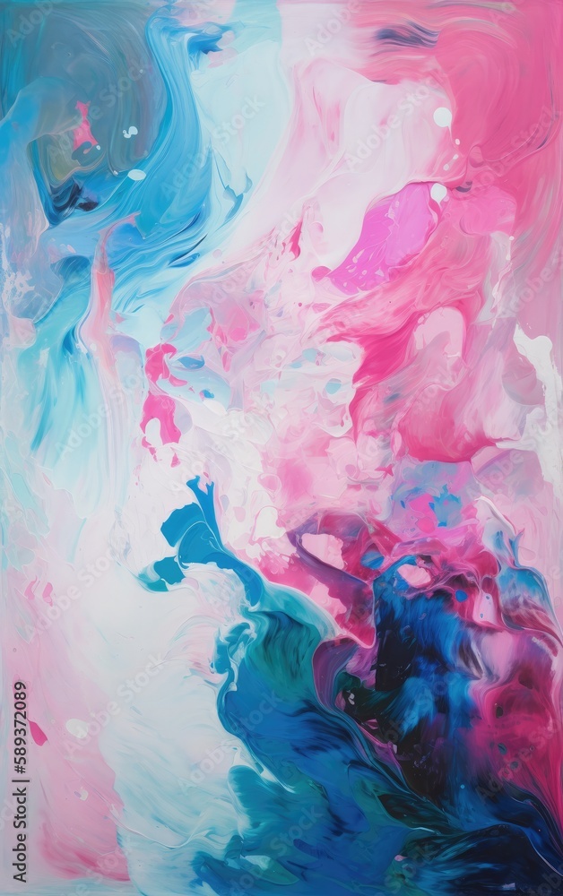 Pastel blue, magenta and cyan abstract paint splash on canvas. Generative AI. Vibrant flow of flat paint, scanned and layered. Pastel blue, magenta and cyan abstract paint splash on canvas. Generative AI. Vibrant flow of flat paint, scanned and layered.