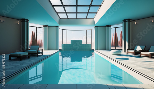 Modern Hotel with Swimming Pool, Generative AI