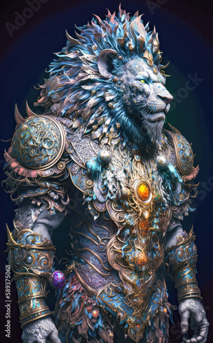 Surreal Portrait of a Warrior Lion. Lion King. Created with Generative AI Technology
