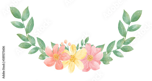 Fototapeta Naklejka Na Ścianę i Meble -  watercolour sweet floral wreath and banner flower bouquet painting