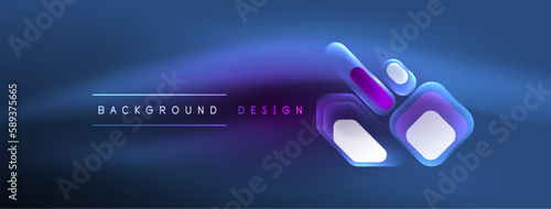 Neon lines, squares and round shapes abstract background. Techno glowing neon hexagon shapes vector illustration for wallpaper, banner, background, landing page, wall art, invitation, prints, posters