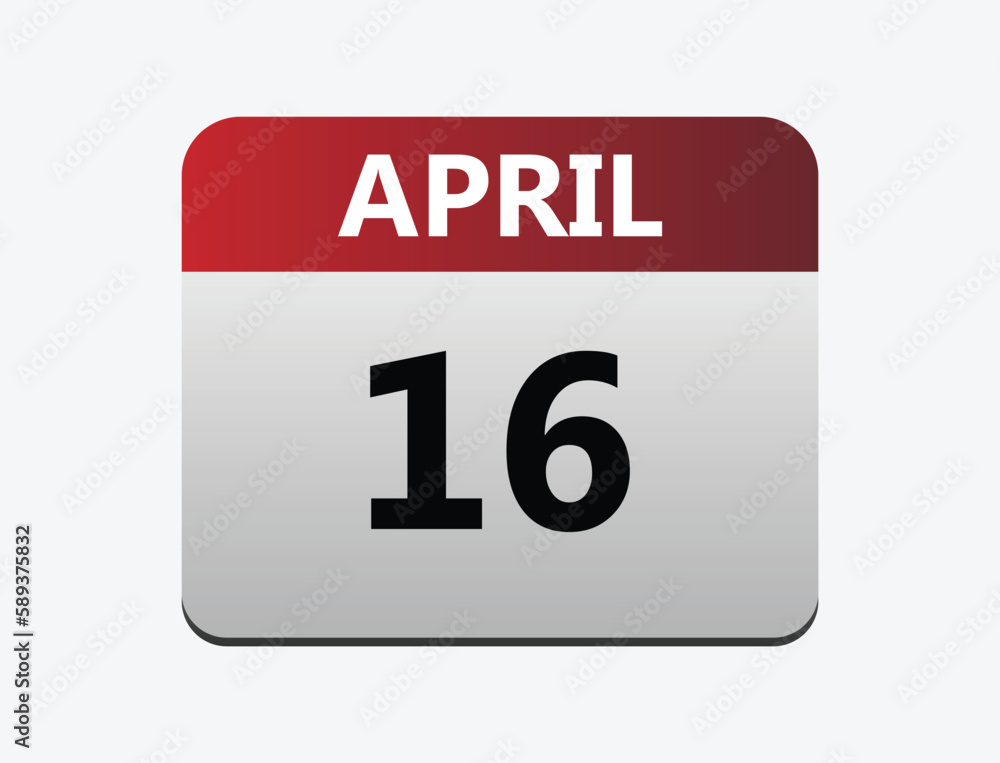 April 16th calendar icon vector. Concept of schedule. business and tasks.
