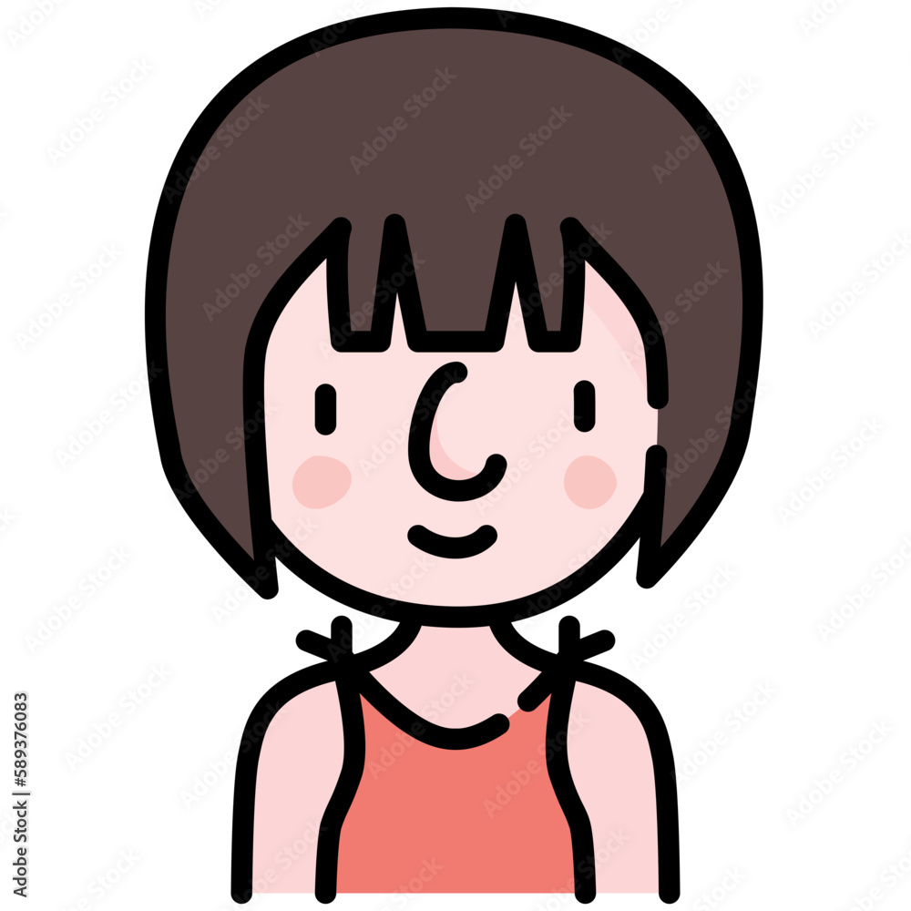 Obraz premium girl avatar black outline filled color icon