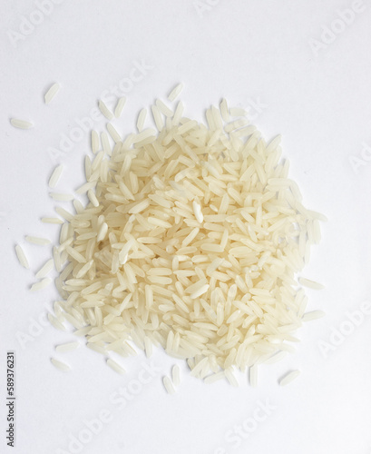 Heap of White Jasmine rice on white background.