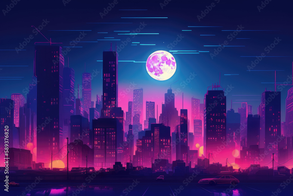 Vibrant cityscape with neon lights