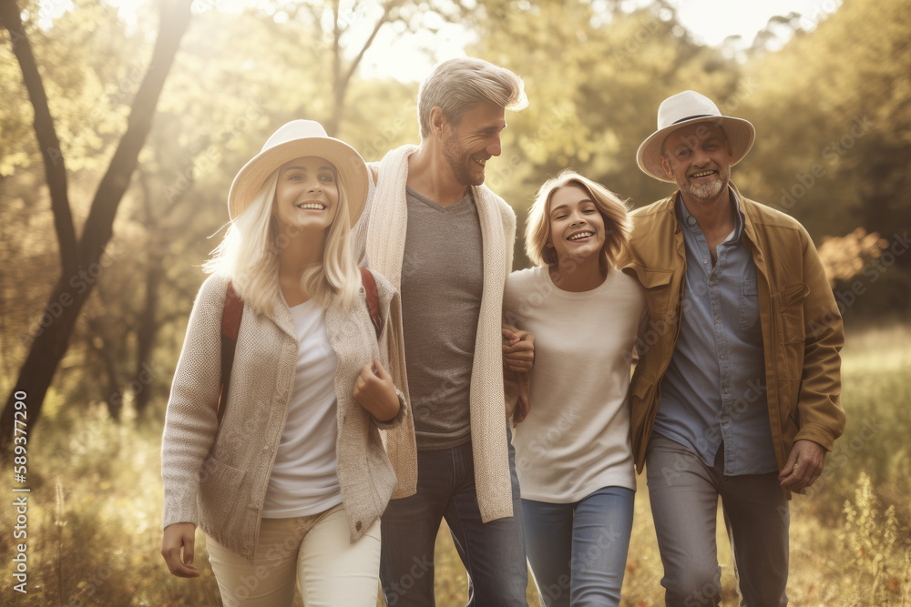 Family walking together in nature and smiling Family walking together in nature and smiling