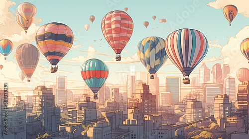 colorful hot air balloon festival. digital art illustration. generative AI