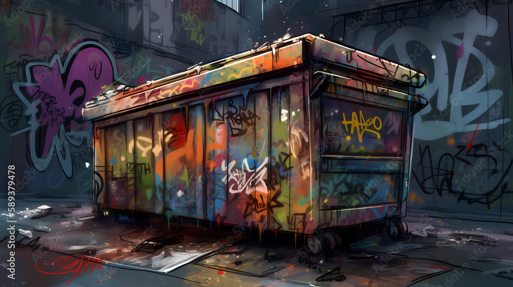 dumpster, a canvas for the voiceless. digital art illustration. generative AI
