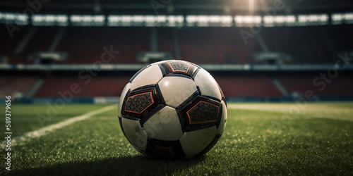 Soccer field in focus: ball in the center of the stadium