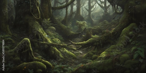 Mystical and Otherworldly Forest Background, Made with Generative AI
