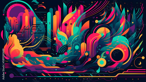 A burst of neon colors in organic background. digital art illustration. generative AI