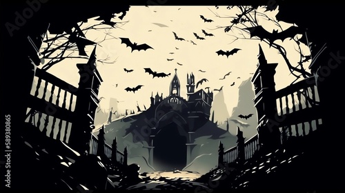 Spooky Castle 2D Background, Made with Generative AI