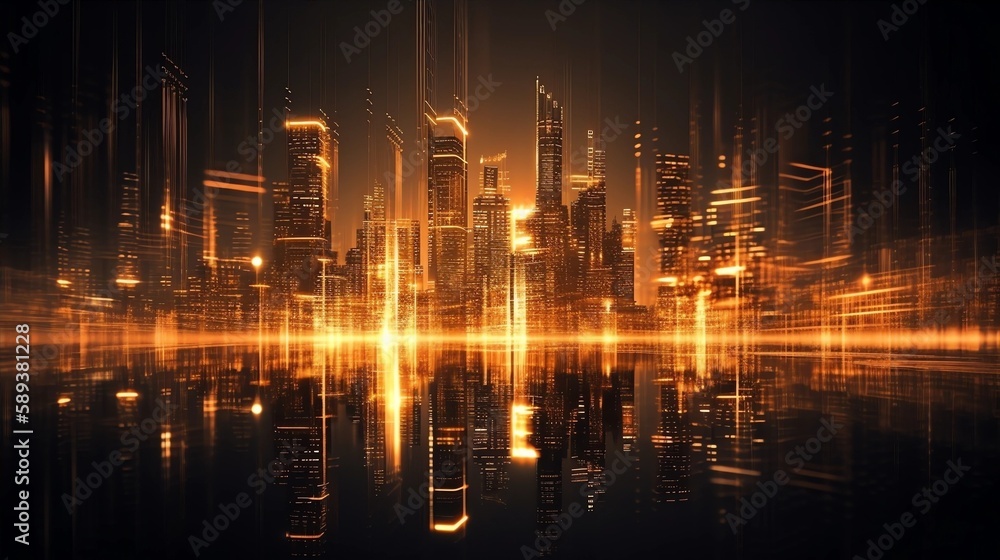 Glittering City Skyline at Night Background, Made with Generative AI