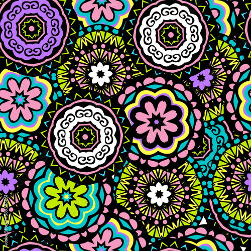 Vector  ethnic seamless pattern in doodle style with Abstract tracery .  Traditional elements