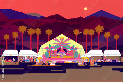 illustration abstract Coachella Festival. Generative AI