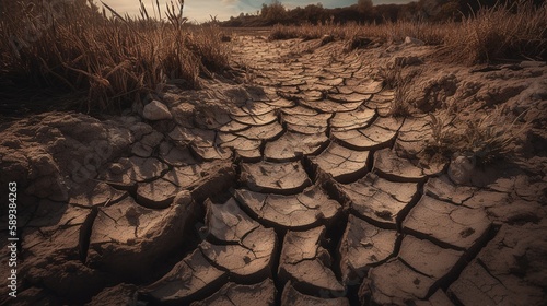 Dry cracked earth background. Global warming and climate change concept.Generative Ai