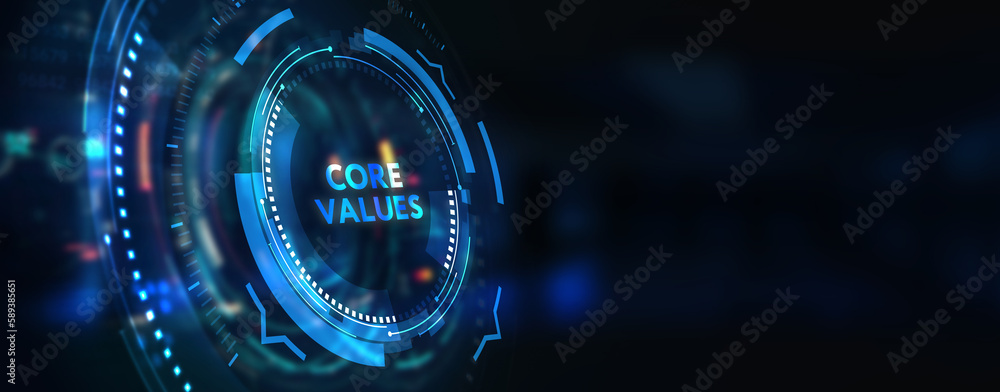 Business, Technology, Internet and network concept. Core values responsibility ethics goals company concept. 3d illustration - obrazy, fototapety, plakaty 