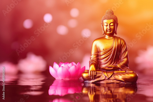 Buddha meditate on  lotus blossoms  generative AI