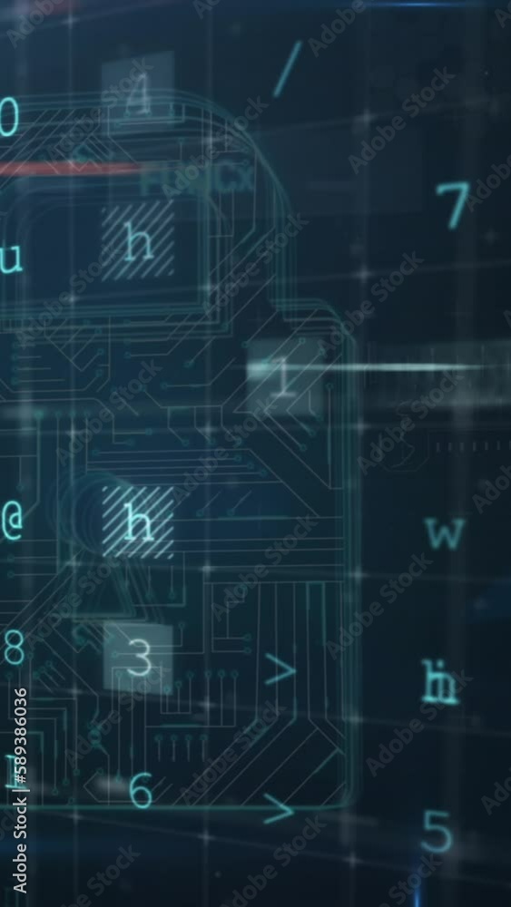Animation of security padlock over data processing on dark background Animation of security padlock over data processing on dark background
