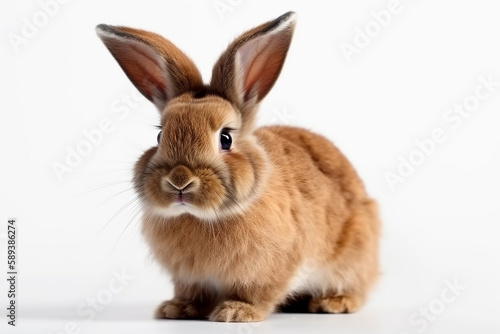 Brown rabbit on white background created with generative AI
