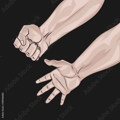 Принти на полотні Two anime arms, hands open closed, black background.