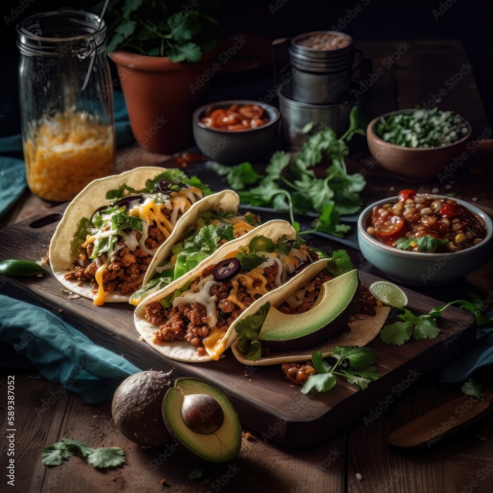 Tacos. Taco Tuesday. Food photography. Generative AI