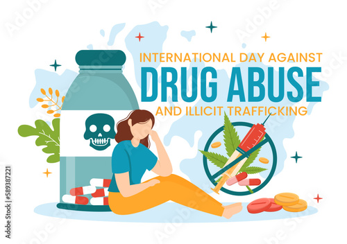 International Day Against Drug abuse and Illicit Trafficking illustration with Anti Narcotics to Avoid Drugs in Hand Drawn Templates Illustration