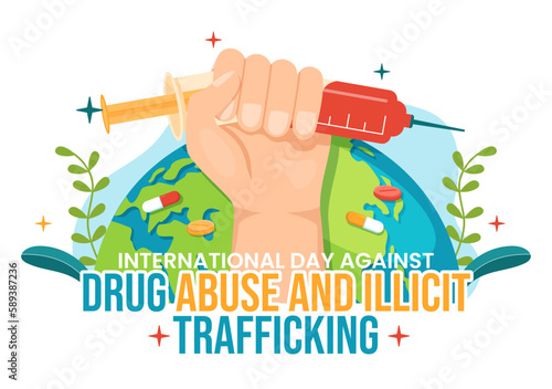 International Day Against Drug abuse and Illicit Trafficking illustration with Anti Narcotics to Avoid Drugs in Hand Drawn Templates Illustration
