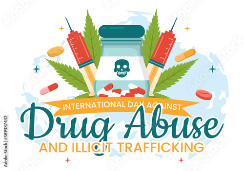 International Day Against Drug abuse and Illicit Trafficking illustration with Anti Narcotics to Avoid Drugs in Hand Drawn Templates Illustration