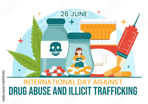 International Day Against Drug abuse and Illicit Trafficking illustration with Anti Narcotics to Avoid Drugs in Hand Drawn Templates Illustration