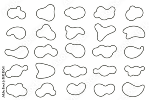 Organic blob shapes set. Amorphous liquid elements. Amoeba irregular fluid designs. Random memphis sponges. Vector.