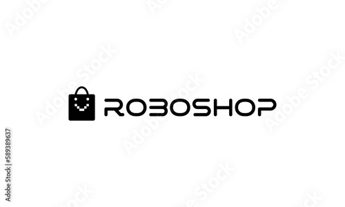 logomark, pictorial logo, logogram, pictogram logo combination shopping bag and robot face