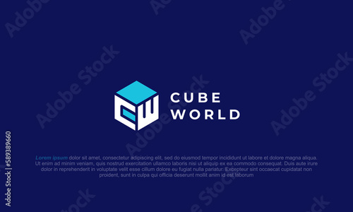 logomark, pictorial logo, logogram, pictogram logo combination cube hexagon shape and letter C W