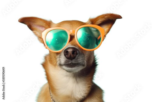 dog wearing glasses wearing shades sunglass eyeglass isolated. Generative AI
