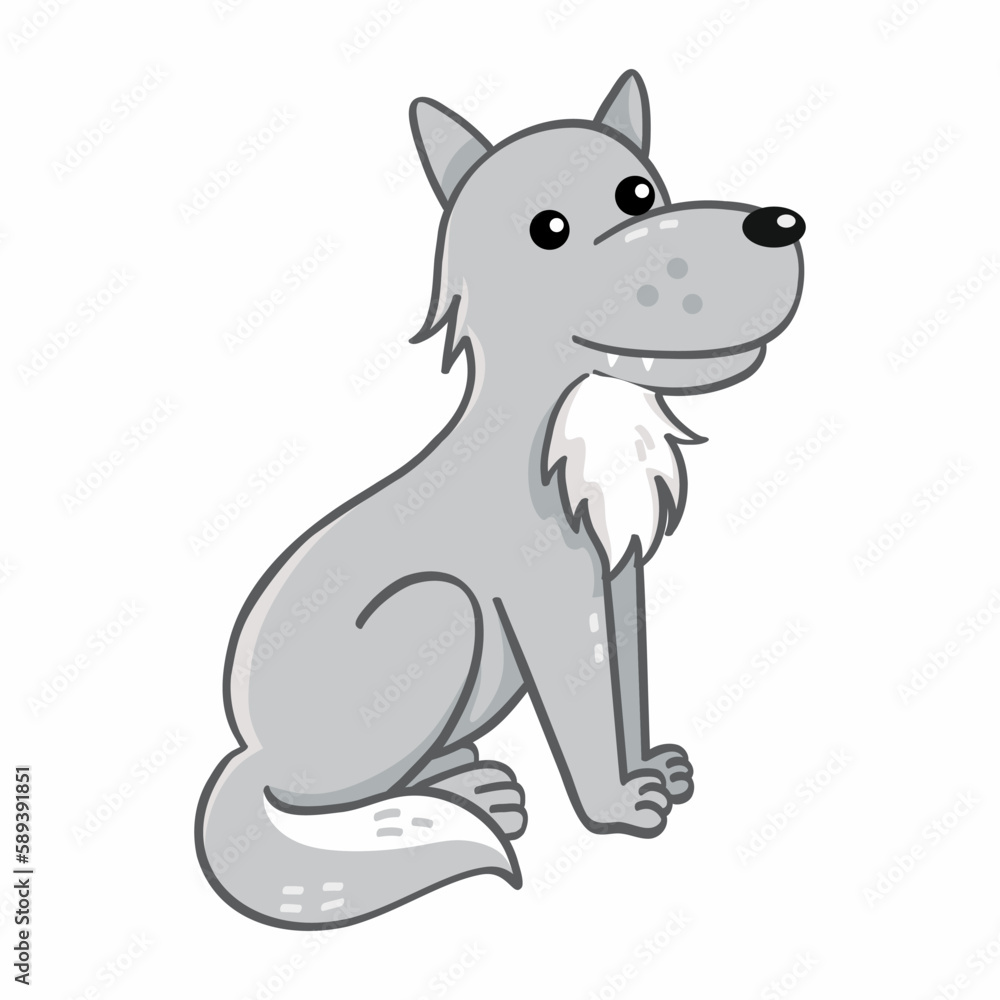 Cute wolf on white background. Vector illustration in cartoon style. Character for children. Cute wolf on white background. Vector illustration in cartoon style. Character for children.