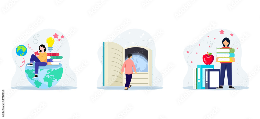 World Book Day Flat Bundle Illustration World Book Day Flat Bundle Illustration