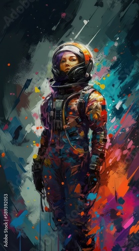 Woman astronaut in space. STEM. Generative AI