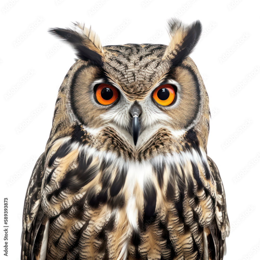 Owl isolated on white, transparent background, PNG, generative ai Owl isolated on white, transparent background, PNG, generative ai