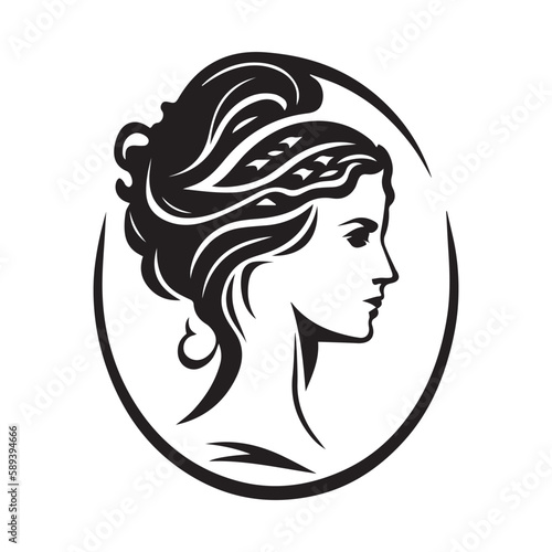 Ancient Greek woman head logo. Vector illustration of female face. Silhouette svg  only black and white.