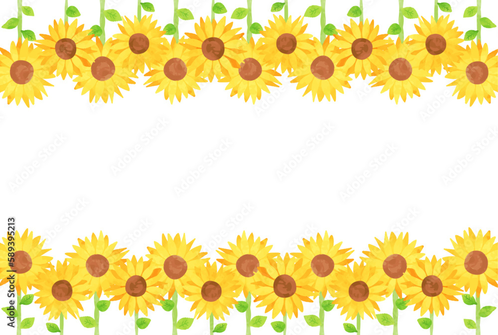 Naklejka premium ヒマワリ畑の背景イラスト