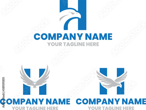 H initial letter with an eagle, falcon head logo design, flying hawk logo design vector files