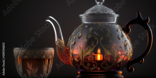 Traditional koporye tea from Russia, served in a clear teapot and served hot. Generative AI photo