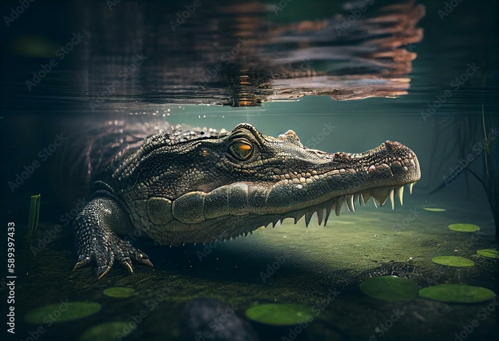 Hungry alligator. Generative AI - obrazy, fototapety, plakaty 