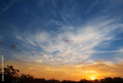 Real panoramic sunrise sundown sky with gentle colorful clouds. Big size © Gita