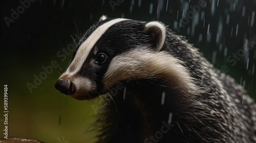 A black and white badger in the rain © The animal shed 274