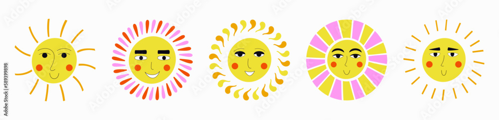 Smiling sun, abstract personage, mascot design, funny face, cute icon. Smiling sun, abstract personage, mascot design, funny face, cute icon.